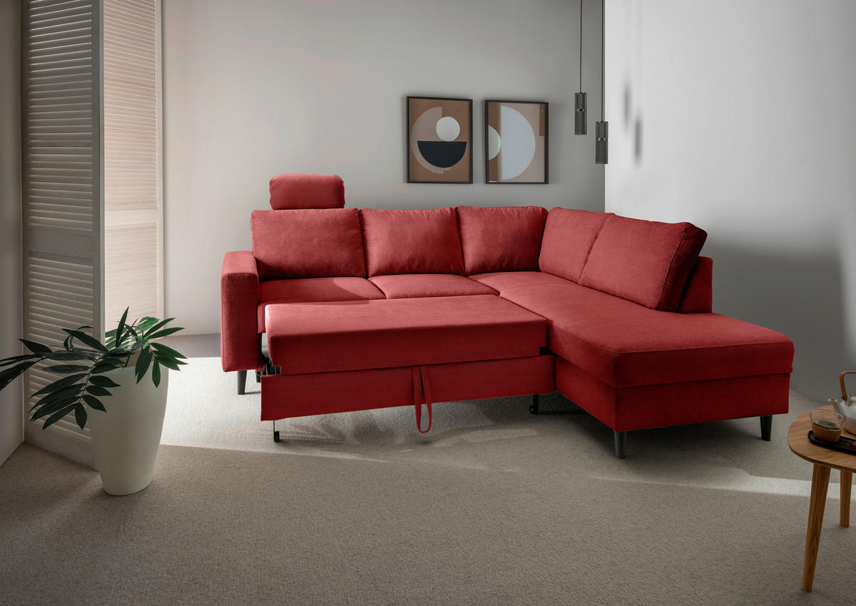 ECKSCHLAFSOFA in Rot Textil   - Rot/Schwarz, Modern, Holz/Textil (242/200cm) - Livetastic