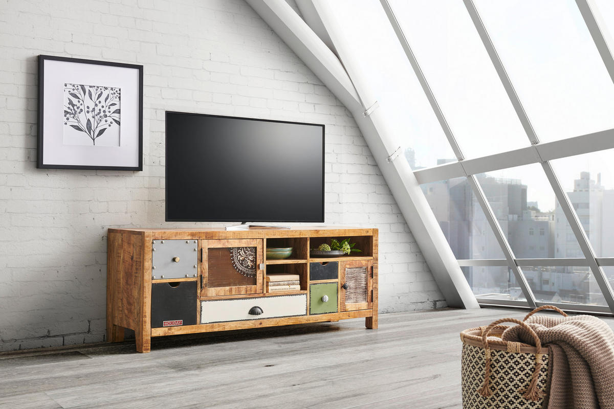 NÍZKÁ KOMODA, mangové dřevo, vícebarevná, 140/55/40 cm - bílá/černá, Lifestyle, kov/dřevo (140/55/40cm) - Landscape