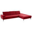 ECKSOFA in Echtleder Rot  308/195 cm  - Rot/Schwarz, Design, Leder/Metall (308/195cm) - Dieter Knoll