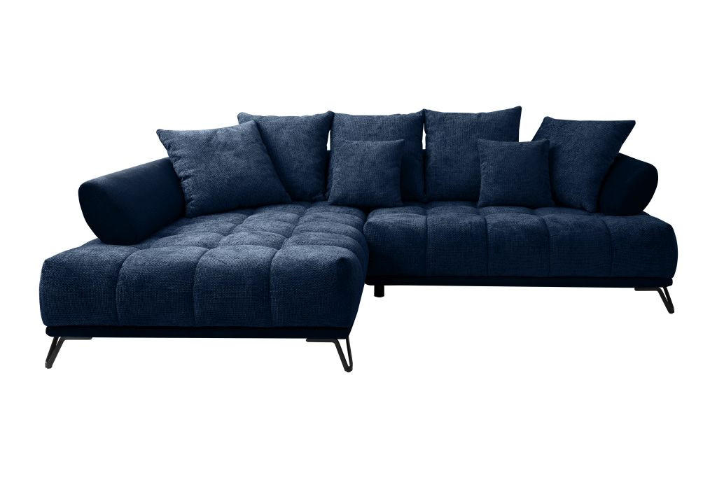 ECKSOFA in Chenille Dunkelblau  - Schwarz/Dunkelblau, Modern, Textil/Metall (184/262cm) - MID.YOU