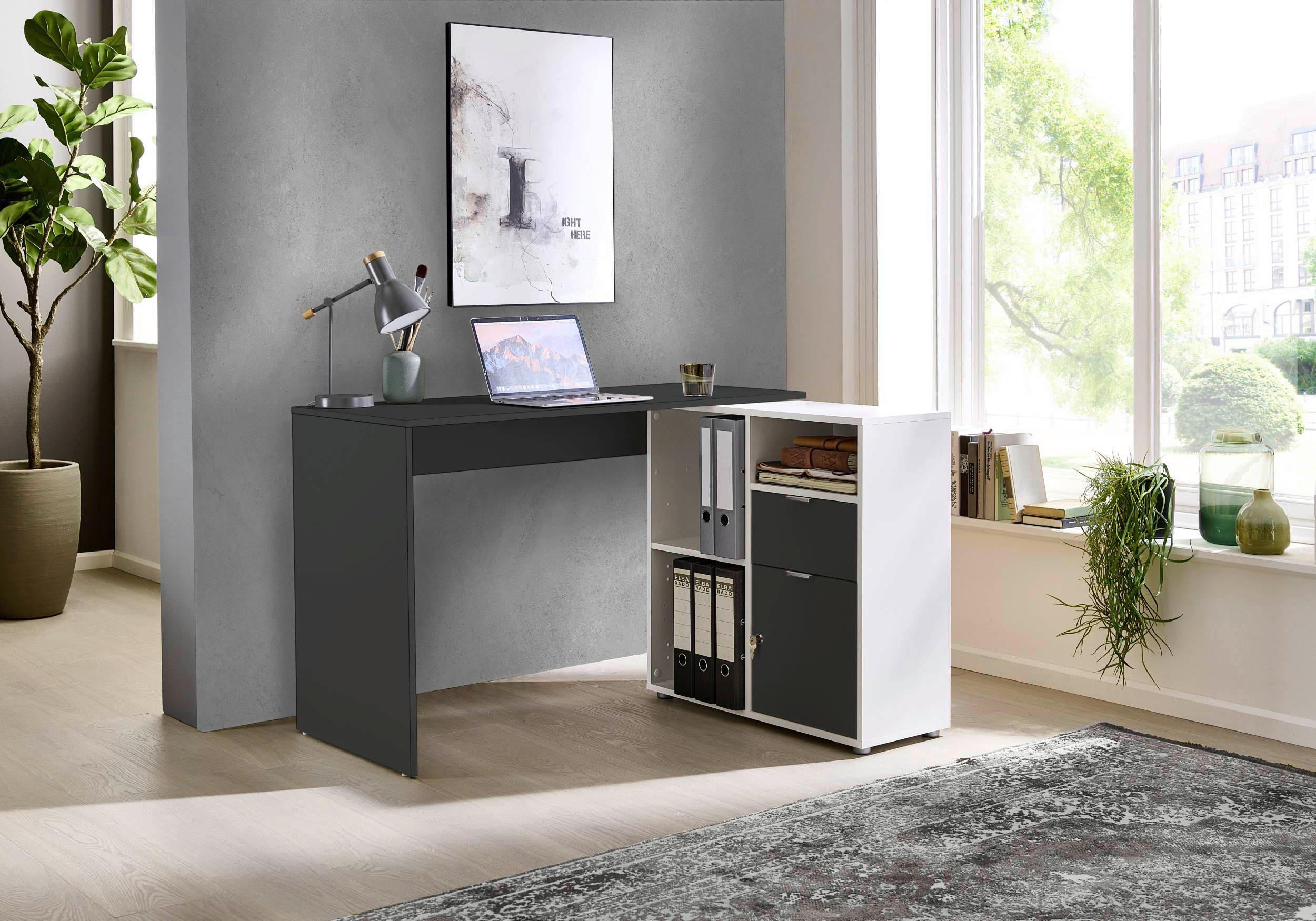 SCHREIBTISCHKOMBINATION Anthrazit, Weiß  - Anthrazit/Weiß, MODERN, Holzwerkstoff (110/85/74cm) - MID.YOU
