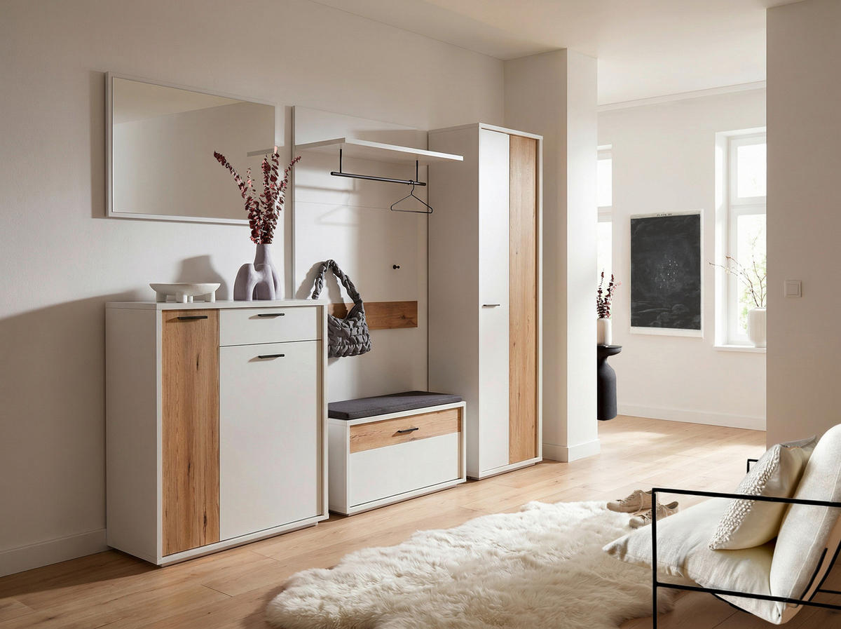 GARDEROBE 5-teilig  in 284/201/37 cm  - Eichefarben/Weiß, Design, Glas/Holzwerkstoff (284/201/37cm) - Xora