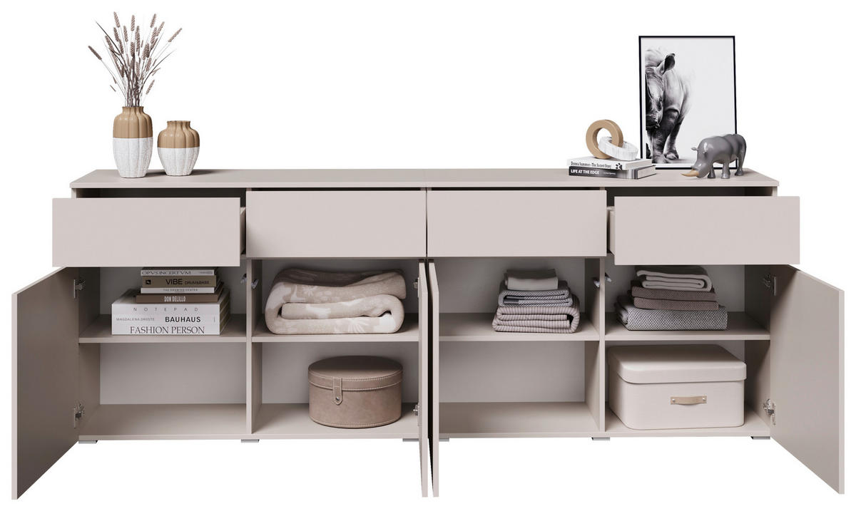 SIDEBOARD  220/80/40 cm 4 Schublade(n)  - Kaschmir/Silberfarben, Design, Holzwerkstoff/Kunststoff (220/80/40cm) - Xora