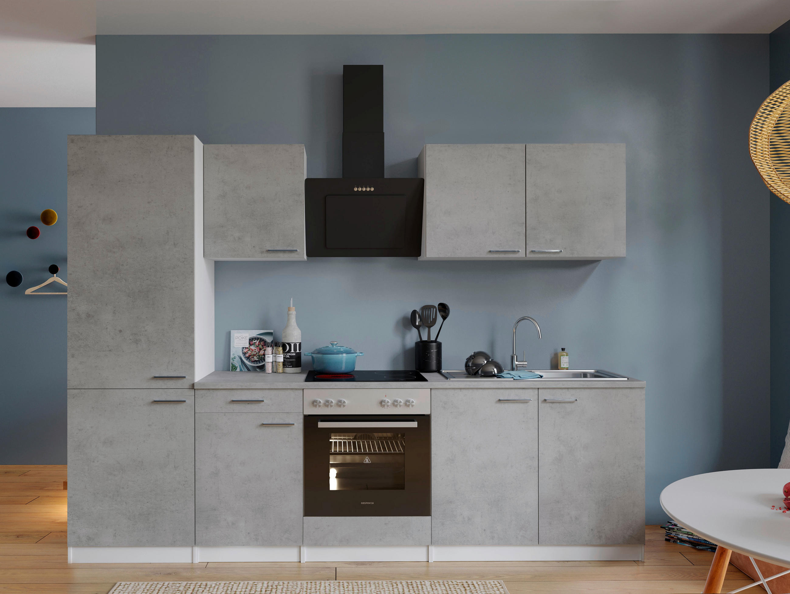 KÜCHENBLOCK 270 cm   in Grau, Weiß  - Edelstahlfarben/Weiß, Basics, Holzwerkstoff/Metall (270cm) - Respekta