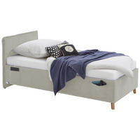 POLSTERBETT Beige 90/200 cm  - Eichefarben/Beige, KONVENTIONELL, Holz/Textil (90/200cm) - home24