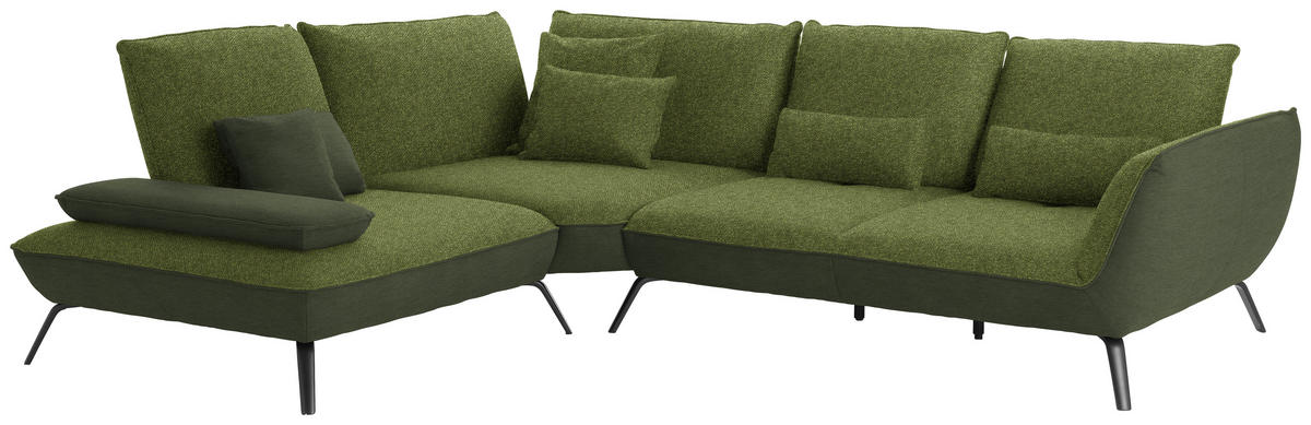 ECKSOFA in Flachgewebe Grün  - Schwarz/Grün, Design, Textil/Metall (250/310cm) - Moderano