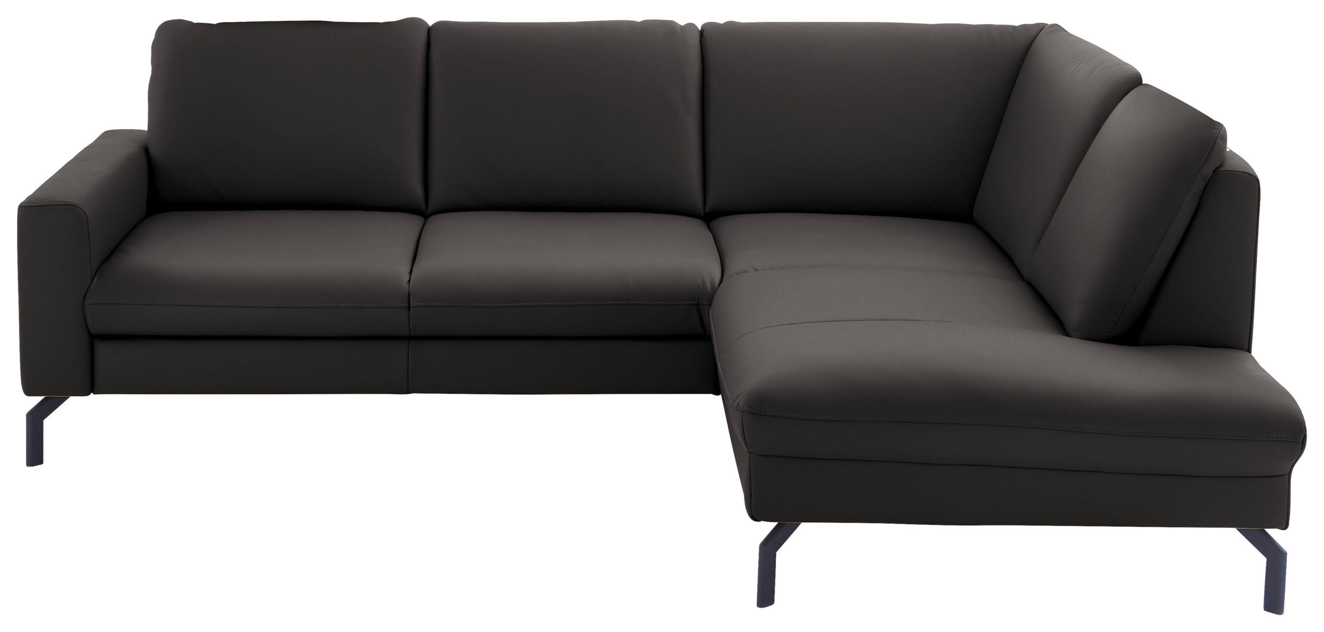 ECKSOFA in Echtleder Dunkelgrau  - Dunkelgrau/Schwarz, Design, Leder/Metall (250/194cm) - Beldomo Premium