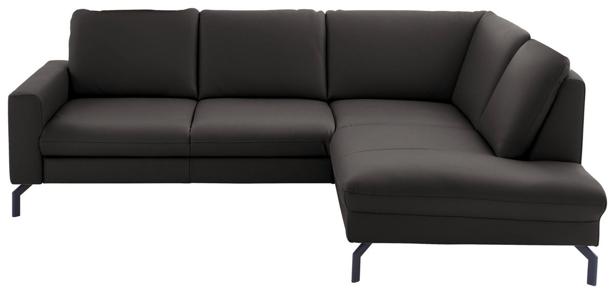 ECKSOFA in Echtleder Dunkelgrau  - Dunkelgrau/Schwarz, Design, Leder/Metall (250/194cm) - Beldomo Premium
