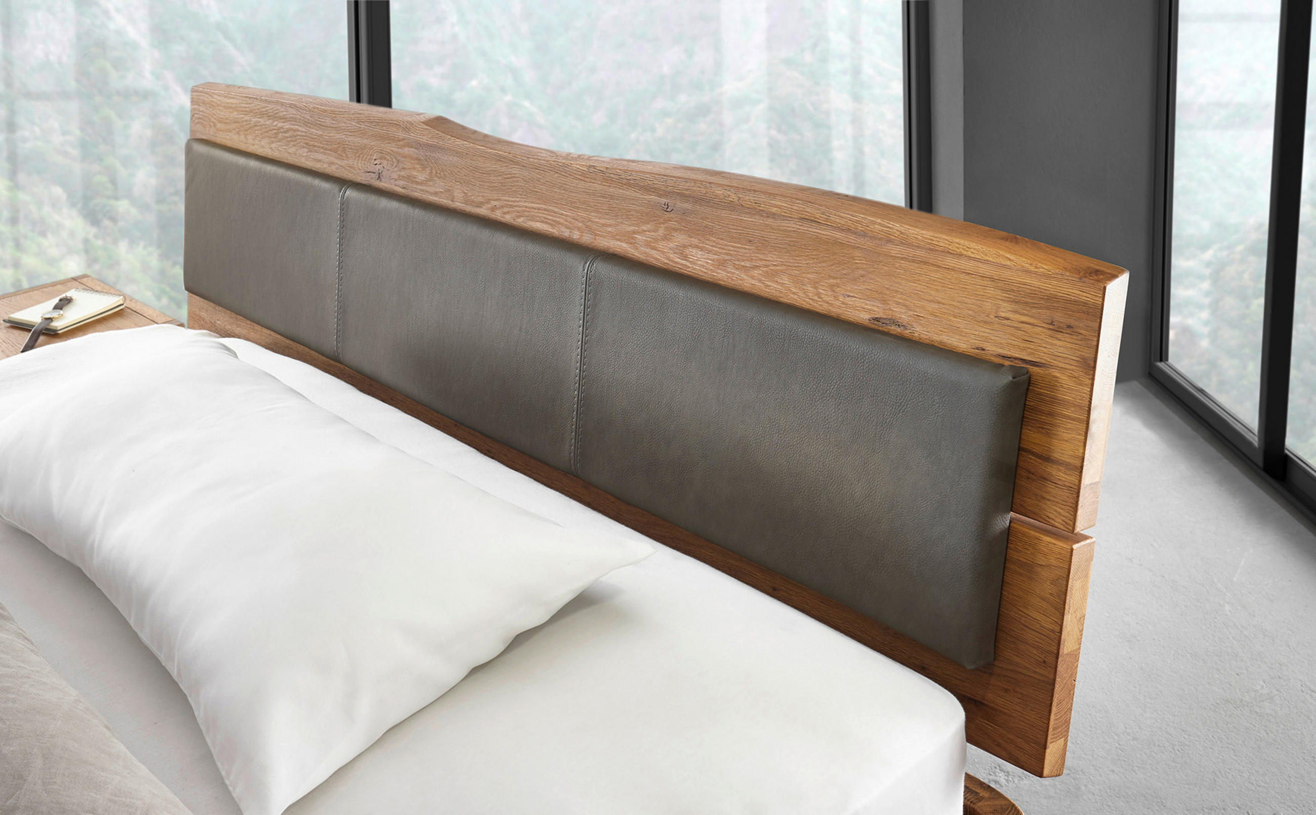 Thumbnail - Hasena Bett, Eiche, Holz, Wildeiche, massiv, Höhe ca. 25 cm, 180x200 cm, Über- und Sondergrößen erhältlich, Stoffauswahl...