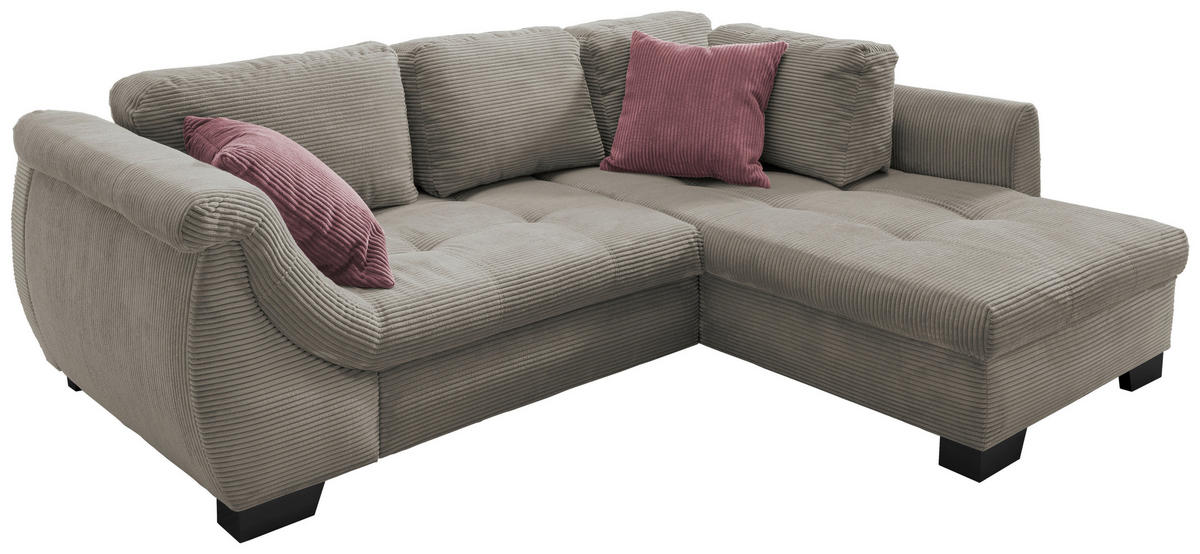 ECKSOFA Graubraun Cord  - Koralle/Graubraun, Design, Holz/Textil (250/190cm) - MID.YOU
