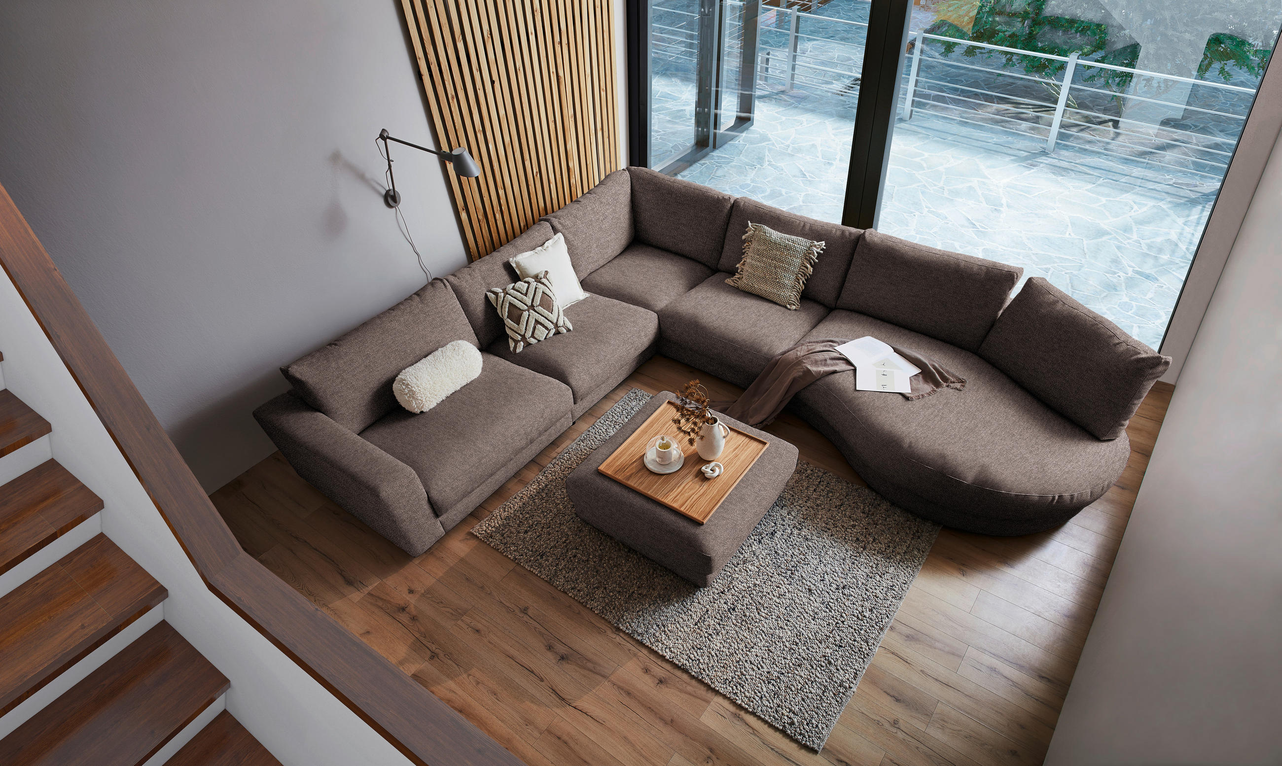 ECKSOFA in Flachgewebe Braun  - Schwarz/Braun, Design, Kunststoff/Textil (365/425cm) - Lomoco