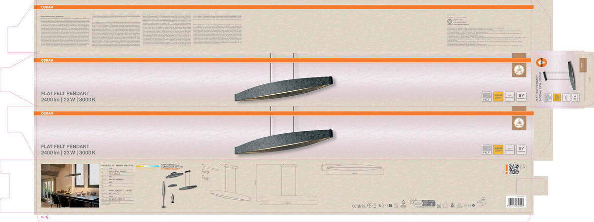 LED-HÄNGELEUCHTE 100/17/150 cm  - Dunkelgrau, Design, Kunststoff/Textil (100/17/150cm) - Osram