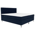 BOXSPRINGBETT 180/200 cm  in Dunkelblau  - Chromfarben/Dunkelblau, KONVENTIONELL, Textil/Metall (180/200cm) - Carryhome