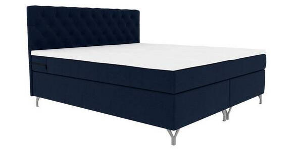 BOXSPRINGBETT 180/200 cm  in Dunkelblau  - Chromfarben/Dunkelblau, KONVENTIONELL, Textil/Metall (180/200cm) - Carryhome