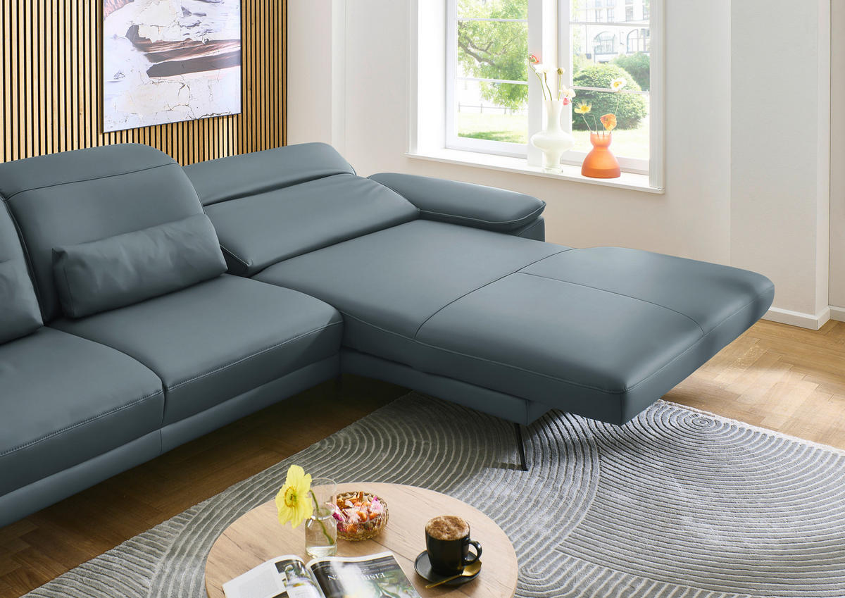 ECKSOFA in Echtleder Grau  332/193 cm  - Schwarz/Grau, Design, Leder/Metall (332/193cm) - Dieter Knoll