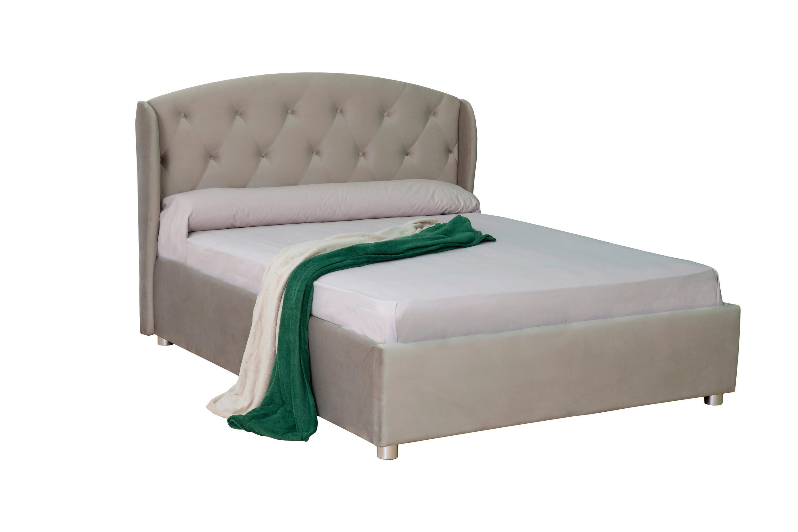 PAT TAPIȚAT 160x200 cm  in negru, bej  - culoare lemn fag/bej, Modern, plastic/lemn (211/125/180cm) - Carryhome
