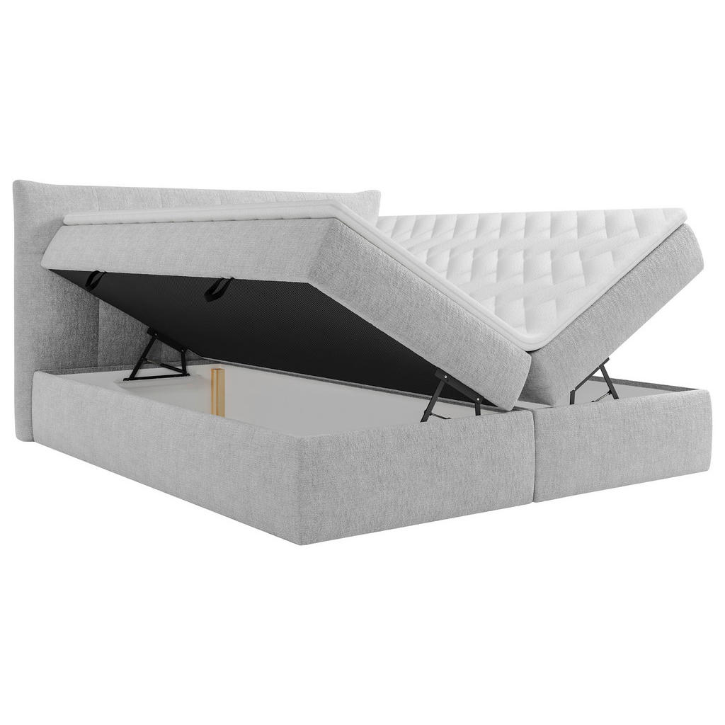 Thumbnail - Boxxx Boxbett, Grau, Textil, Kiefer, massiv, H3, Höhe ca. 20 cm, 140x200 cm, Bettkasten, Matratze, gepolstertes Kopfteil...
