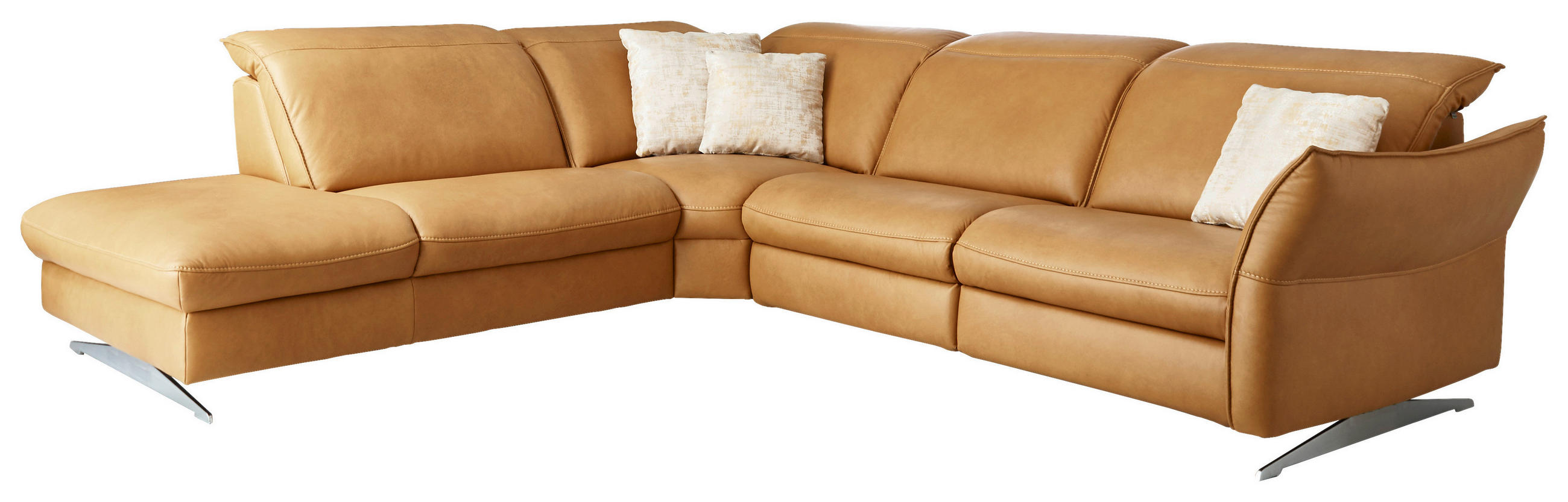 ECKSOFA inkl. Funktionen Valdera Orange Echtleder  - Edelstahlfarben/Orange, Design, Leder/Metall (258/292cm) - Hukla