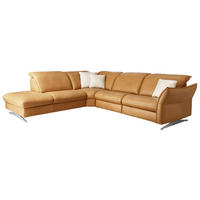 ECKSOFA in Echtleder Orange  - Edelstahlfarben/Orange, Design, Leder/Metall (258/292cm) - Hukla