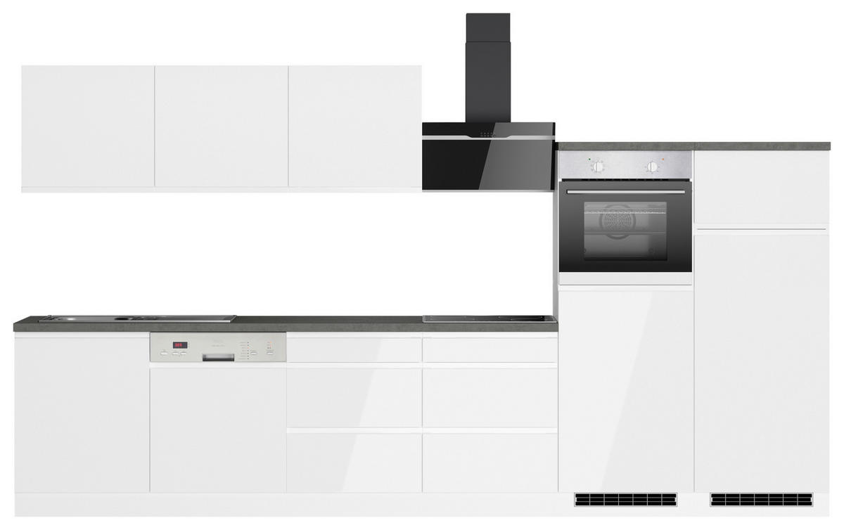 KÜCHENBLOCK 360 cm   in Grau, Weiss, Weiss Hochglanz  - Weiss Hochglanz/Weiss, Lifestyle, Holzwerkstoff (360cm) - Held