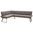 ECKBANK 183/243 cm Lederlook Schwarz, Eichefarben, Graubraun Eiche massiv   - Eichefarben/Graubraun, Design, Holz/Textil (183/243cm) - Voleo