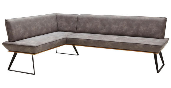 ECKBANK 183/243 cm Lederlook Schwarz, Eichefarben, Graubraun Eiche massiv   - Eichefarben/Graubraun, Design, Holz/Textil (183/243cm) - Voleo