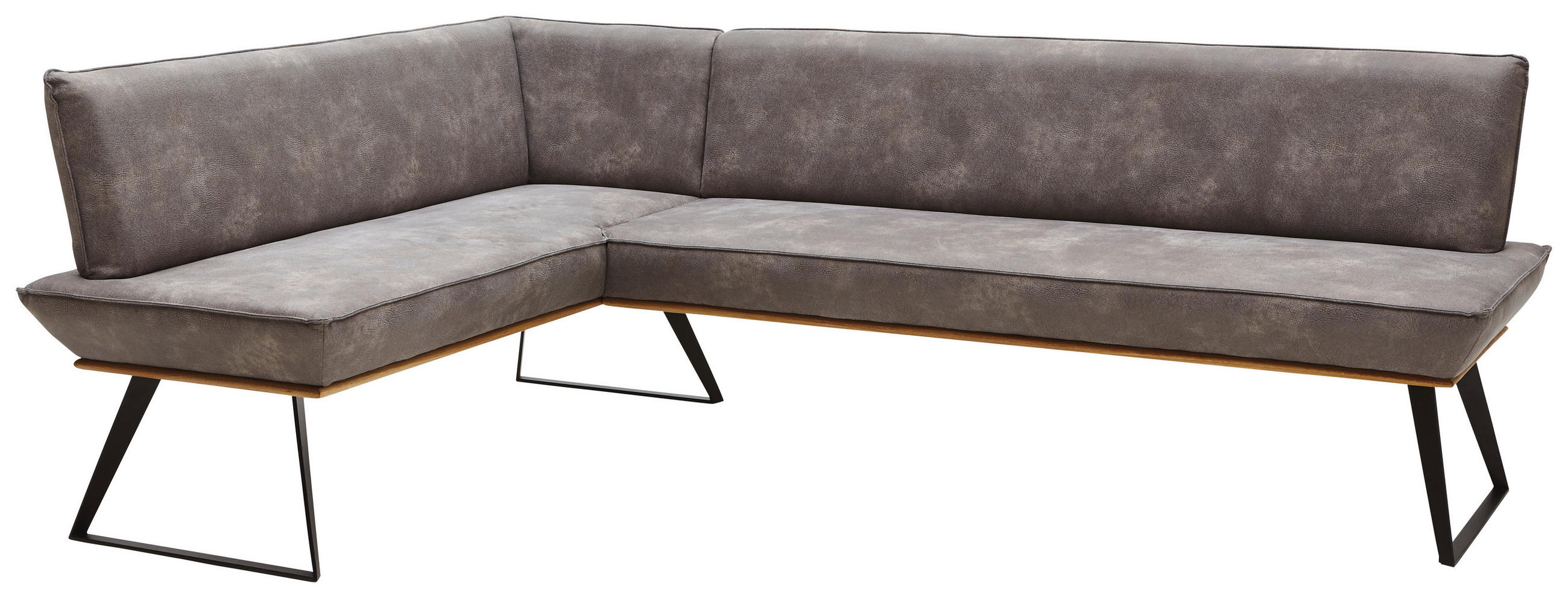 ECKBANK 163/223 cm Lederlook Schwarz, Eichefarben, Graubraun Eiche massiv   - Eichefarben/Graubraun, Design, Holz/Textil (163/223cm) - Voleo