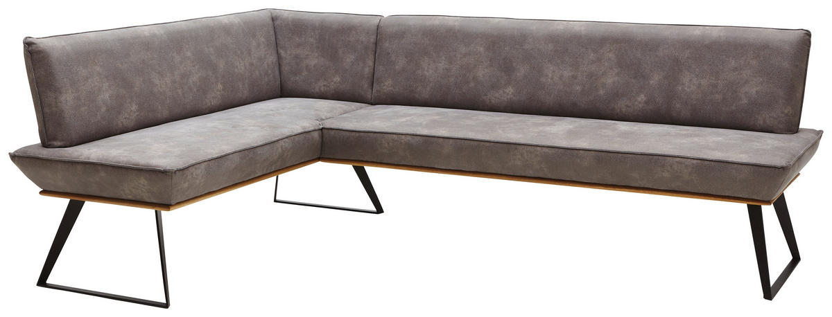 ECKBANK 163/203 cm Lederlook Schwarz, Eichefarben, Graubraun Eiche massiv Metall   - Eichefarben/Graubraun, Design, Holz/Textil (163/203cm) - Voleo