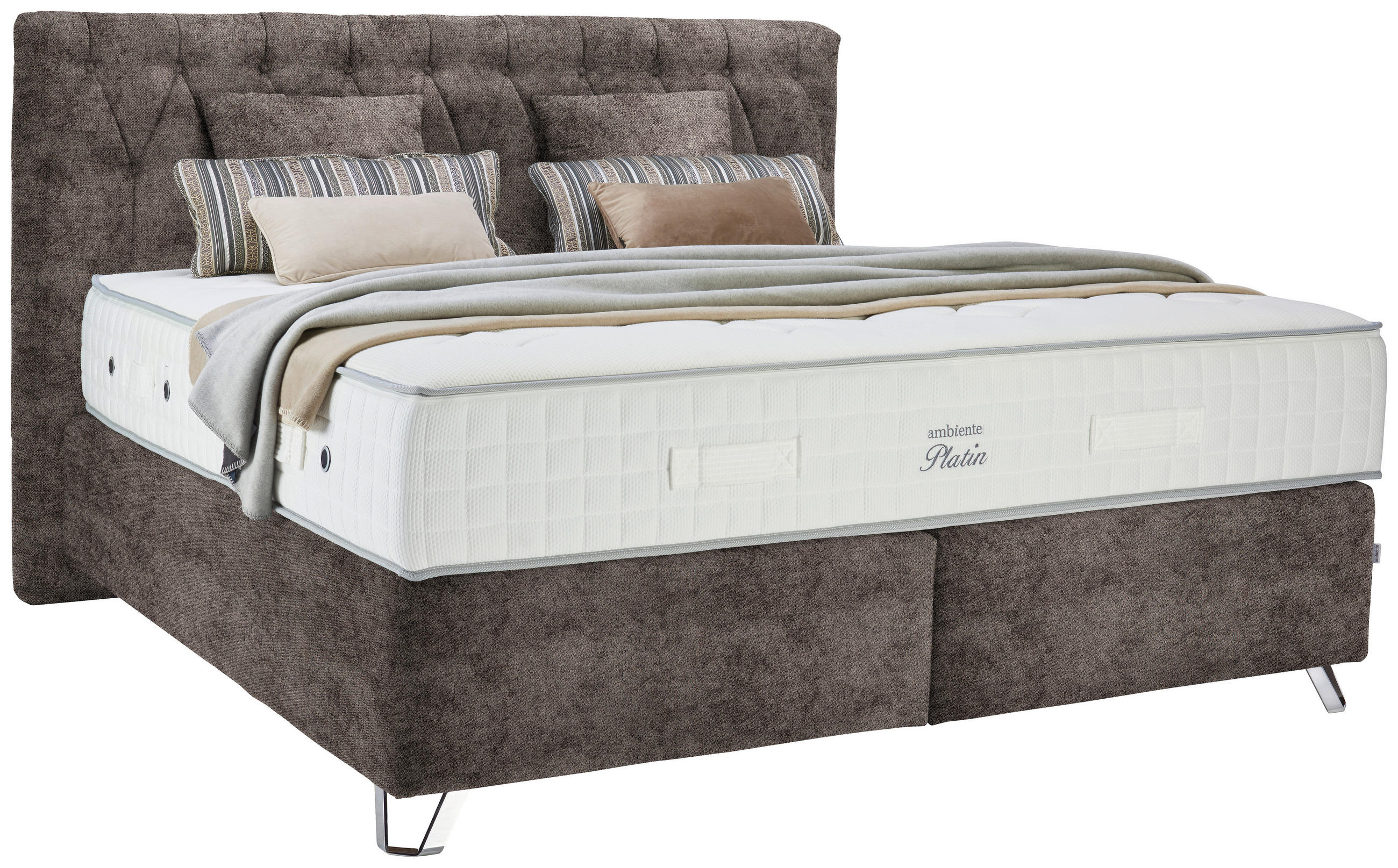BOXSPRINGBETT 180/200 cm  in Braun  - Silberfarben/Braun, Konventionell, Textil/Metall (180/200cm) - Ambiente