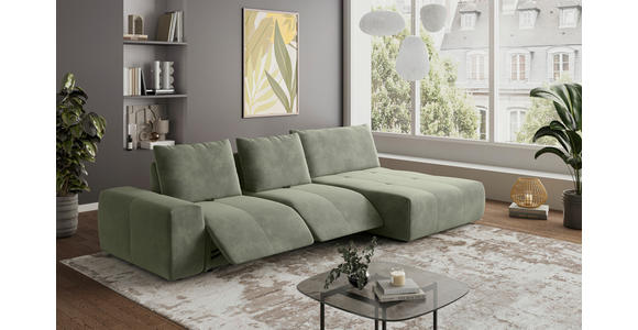 ECKSOFA in Velours Olivgrün 347/174 cm - Schwarz/Olivgrün, Design, Kunststoff/Textil (347/174cm) - Xora