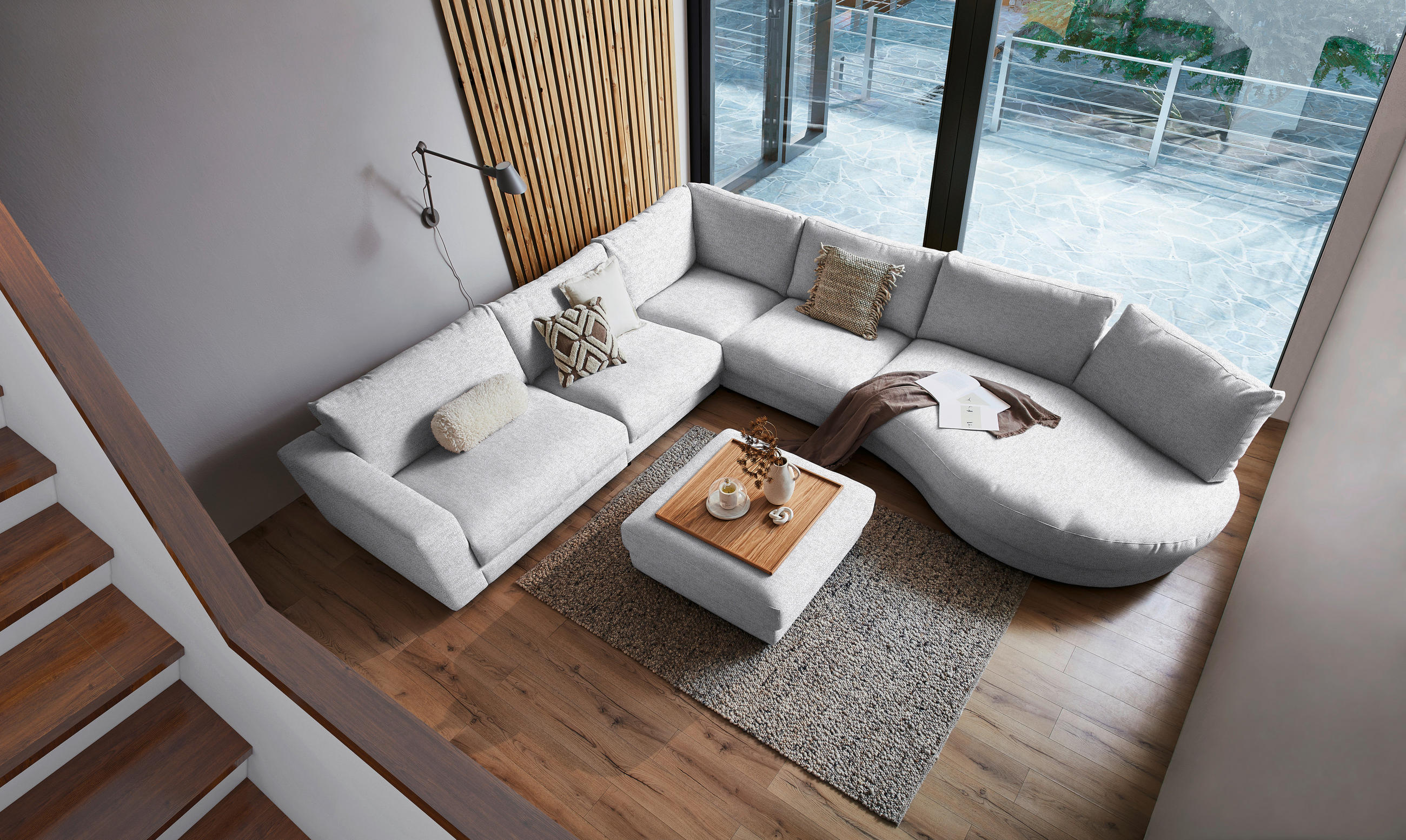 ECKSOFA in Flachgewebe Graublau  - Graublau/Schwarz, Design, Kunststoff/Textil (365/425cm) - Lomoco