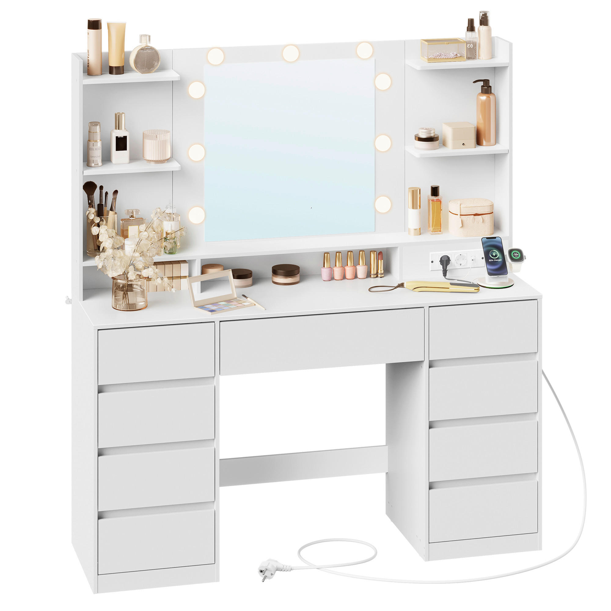 SCHMINKTISCH 107/40/144 cm, Weiß  - Weiß, KONVENTIONELL, Glas/Holzwerkstoff (107/40/144cm) - Boxxx