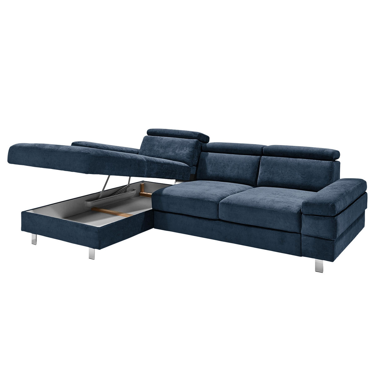 ECKSOFA in Webstoff Dunkelblau  - Silberfarben/Dunkelblau, Konventionell, Textil/Metall (260/82/182cm) - Trendmanufaktur