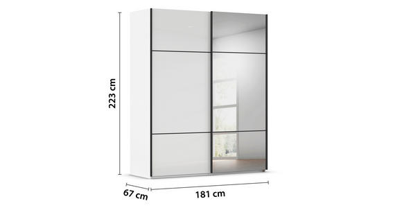 SCHWEBETÜRENSCHRANK 181/223/68 cm 2-türig Weiß  - Schwarz/Weiß, KONVENTIONELL, Glas/Holzwerkstoff (181/223/68cm) - Novel