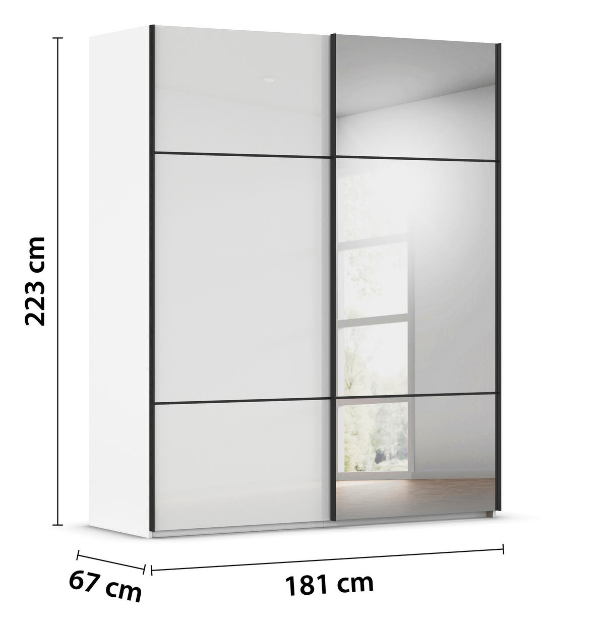 SCHWEBETÜRENSCHRANK  in Weiß  - Schwarz/Weiß, KONVENTIONELL, Glas/Holzwerkstoff (181/223/68cm) - Novel