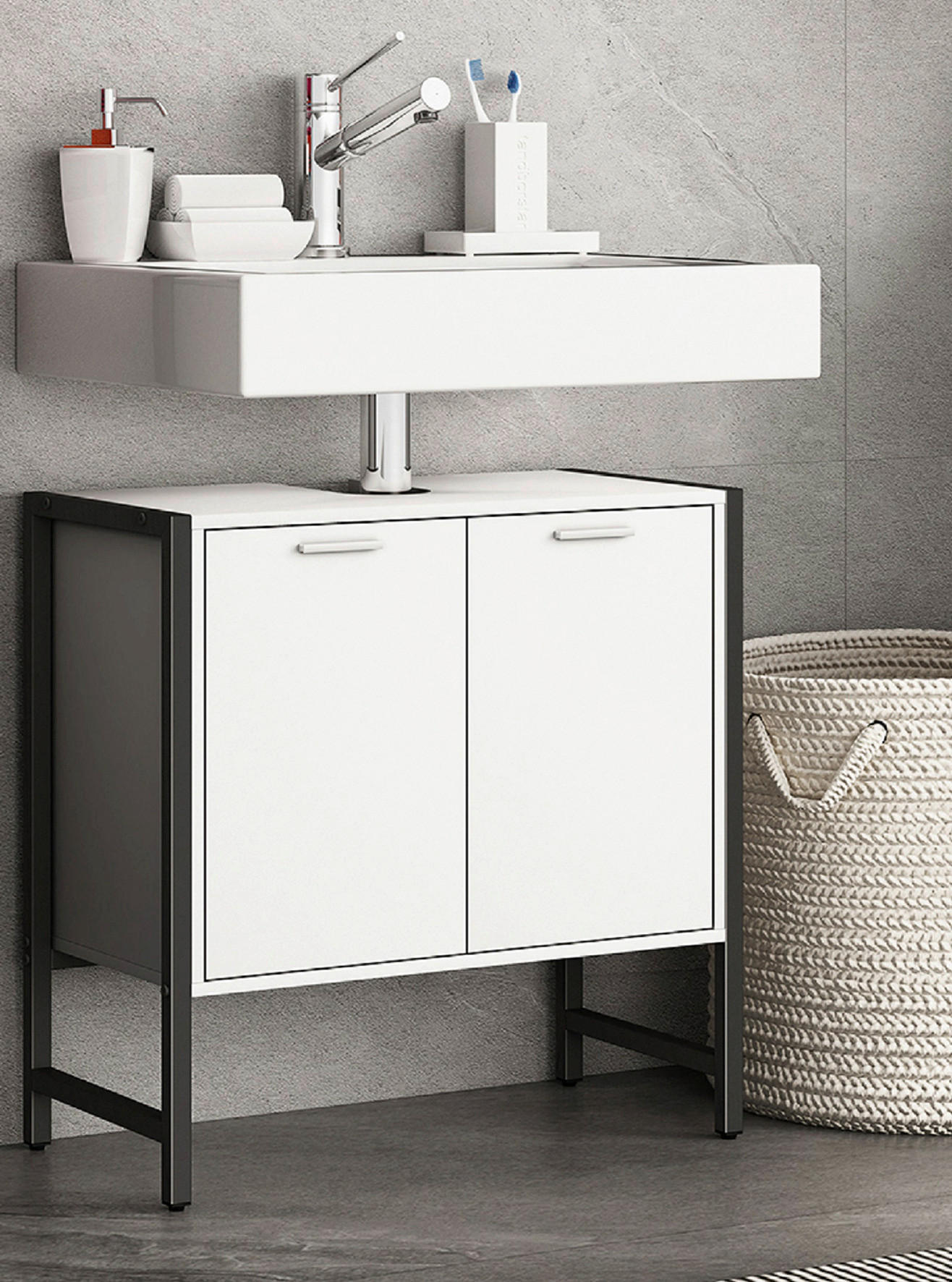 WASCHBECKENUNTERSCHRANK 60/60/30 cm - Weiss/Silberfarben, Modern, Holzwerkstoff/Metall (60/60/30cm) - MID.YOU