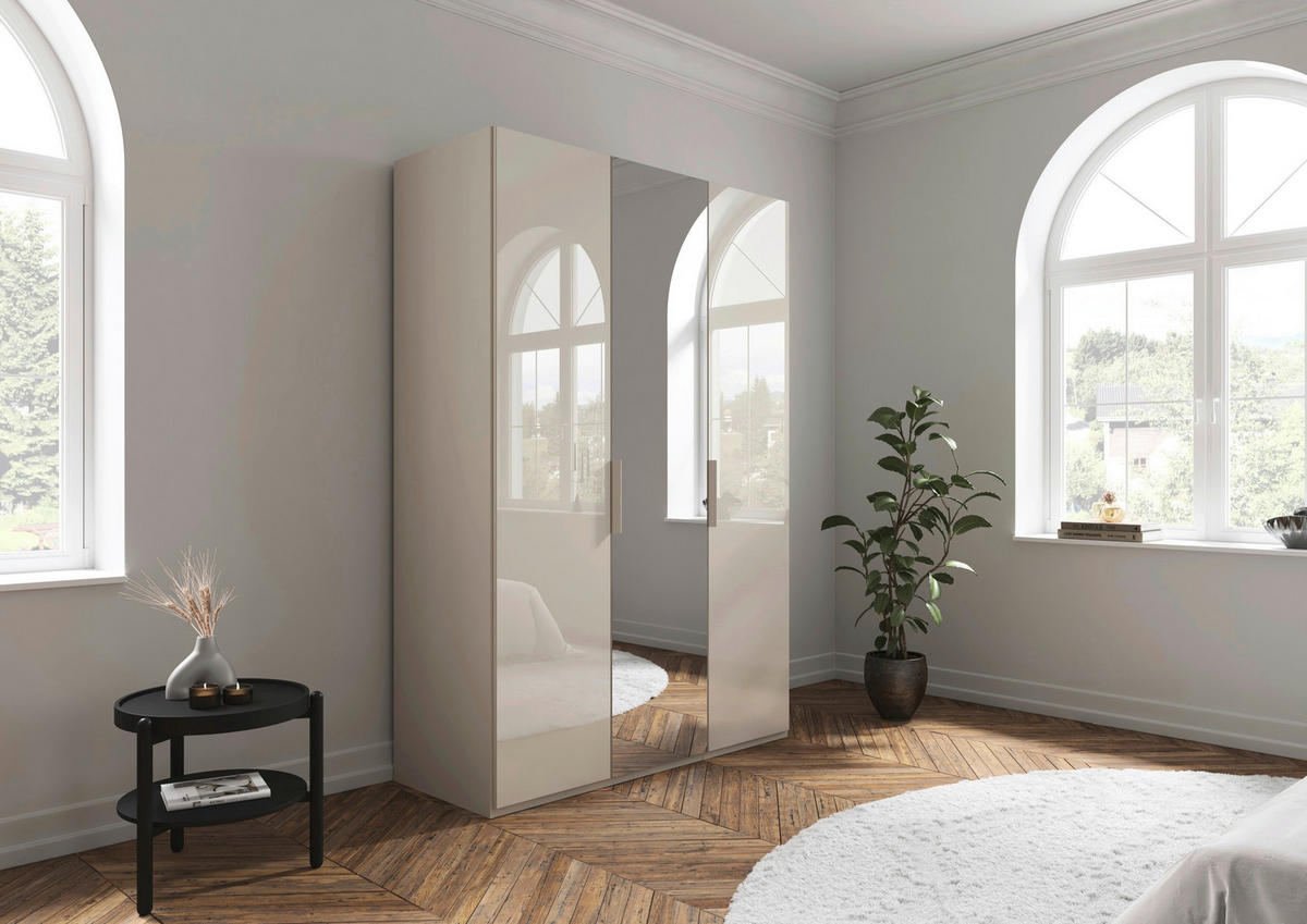 DREHTÜRENSCHRANK 151/235/61 cm,  in Champagner, 3-türig  - Champagner, Basics, Glas/Holzwerkstoff (151/235/61cm) - Novel