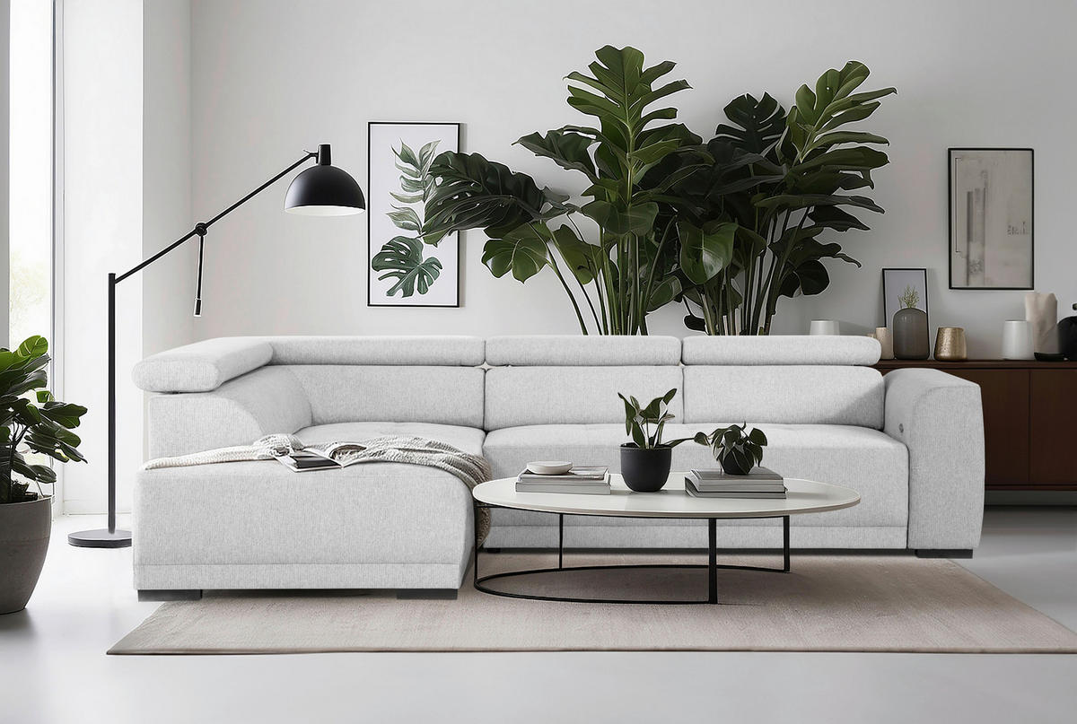ECKSOFA in Struktur Silberfarben  - Silberfarben/Schwarz, Design, Kunststoff/Textil (205/284cm) - MID.YOU