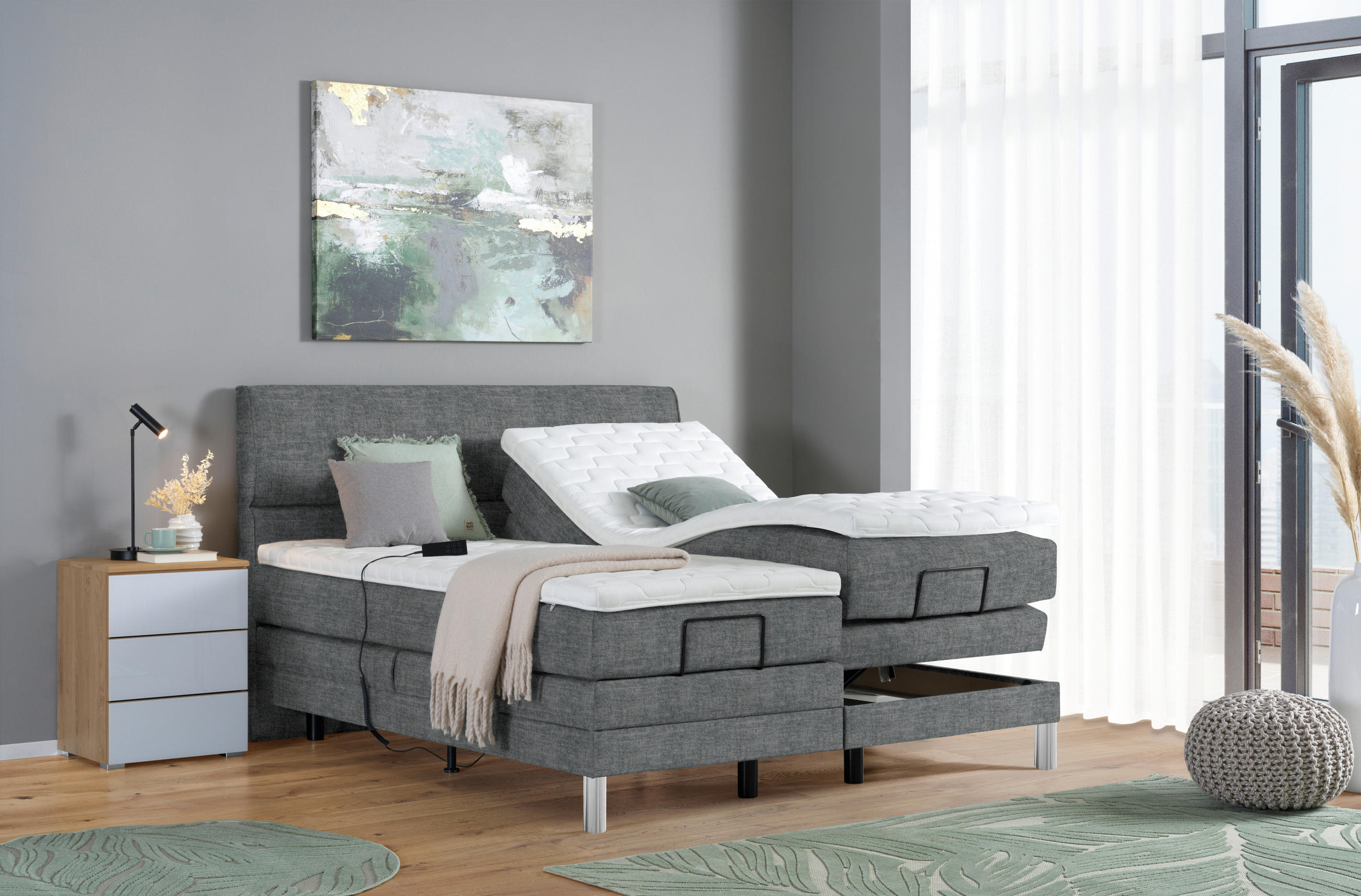 BOXSPRINGBETT 180/200 cm  in Dunkelgrau  - Chromfarben/Dunkelgrau, Konventionell, Kunststoff/Textil (180/200cm) - Voleo