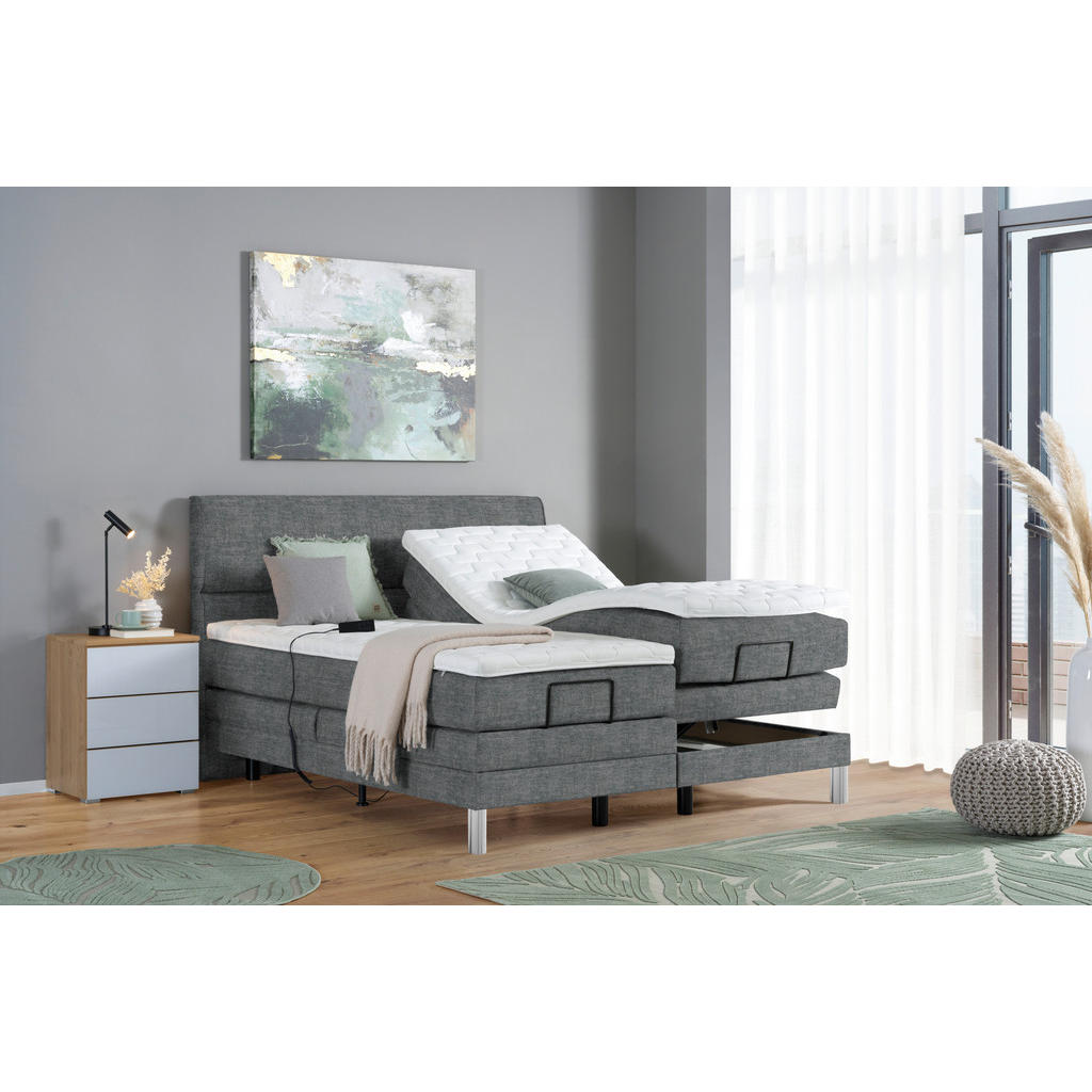 Thumbnail - Voleo Boxspringbett, Dunkelgrau, Textil, H3, 7-Zonen, Höhe ca. 19 cm, 160x200 cm, Über- und Sondergrößen erhältlich, gep...