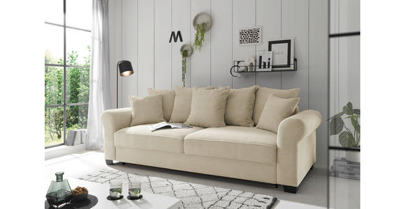 SCHLAFSOFA mit Stoffauswahl, Liegefunktion, Rücken echt Cord Creme - Creme/Schwarz, KONVENTIONELL, Kunststoff/Textil (250/95/125cm) - Hom`in