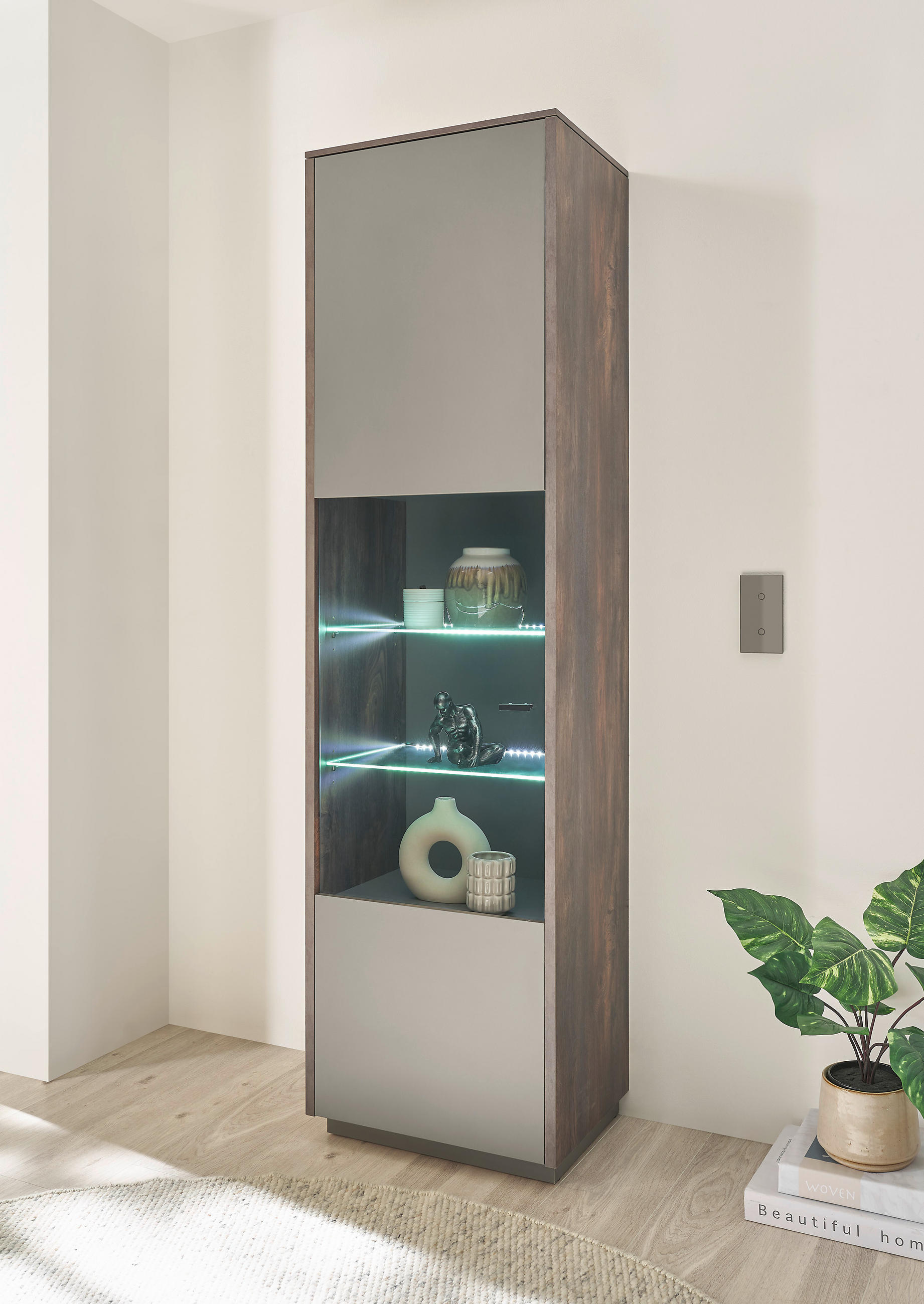 VITRINE in Anthrazit, Eichefarben  - Eichefarben/Anthrazit, Design, Glas/Holzwerkstoff (55/200/40cm) - MID.YOU
