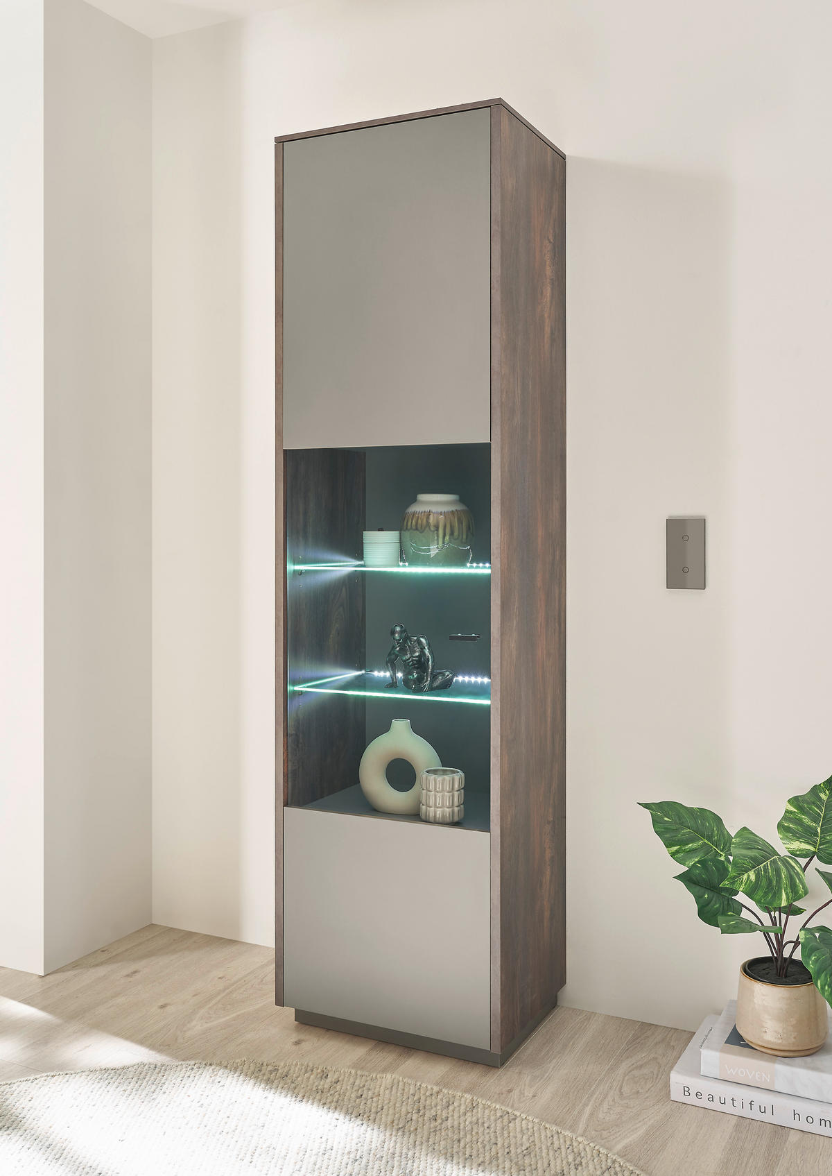 VITRINE in Anthrazit, Eichefarben  - Eichefarben/Anthrazit, Design, Glas/Holzwerkstoff (55/200/40cm) - MID.YOU