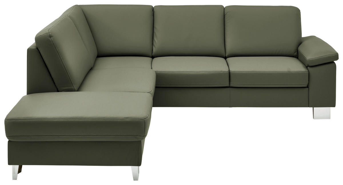 ECKSOFA  in Echtleder Olivgrün  235/248 cm  - Alufarben/Olivgrün, Design, Leder/Metall (235/248cm) - Beldomo Premium