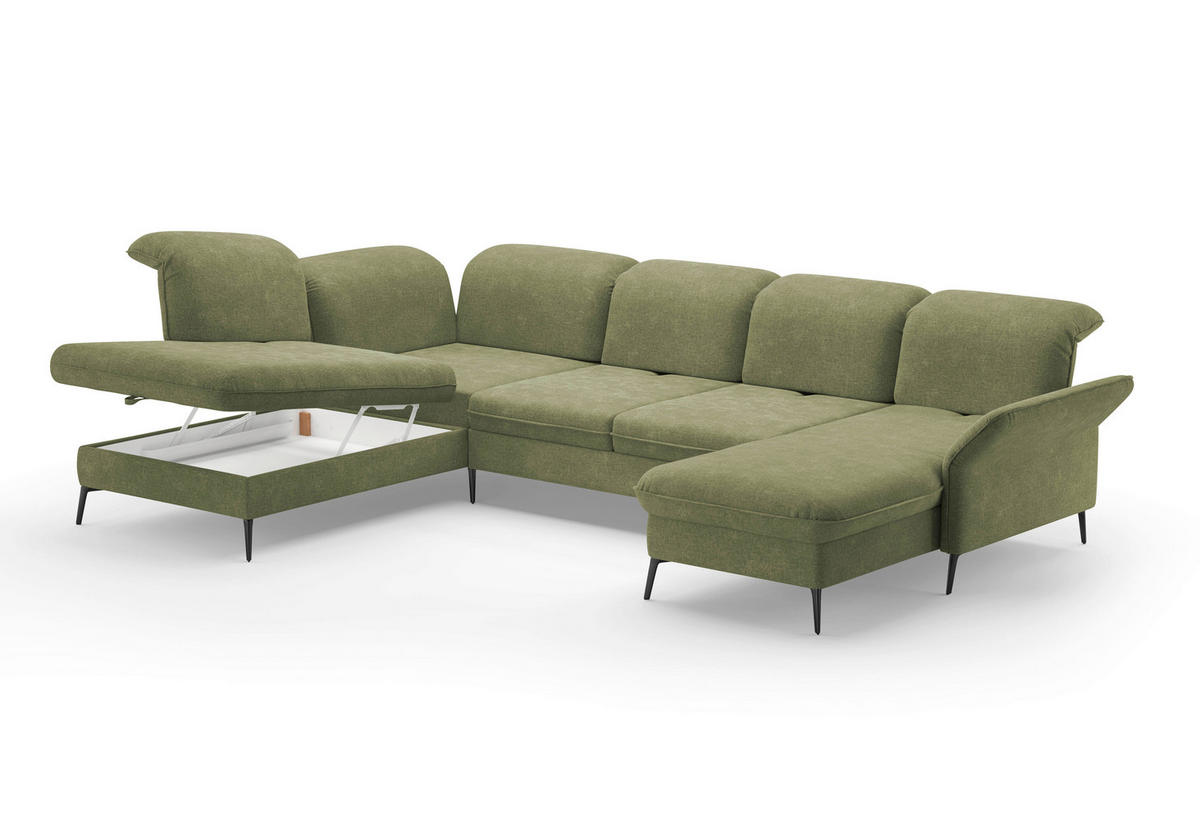 WOHNLANDSCHAFT in Flachgewebe Hellgrün  - Schwarz/Hellgrün, KONVENTIONELL, Textil/Metall (231/359/198cm) - Sit & More
