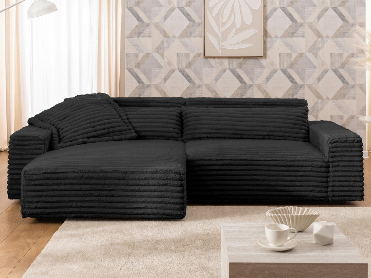 ECKSOFA Curduroy in Cord Anthrazit Rückenkissen  251/142 cm  - Anthrazit/Schwarz, Design, Kunststoff/Textil (251/142cm) - P & B