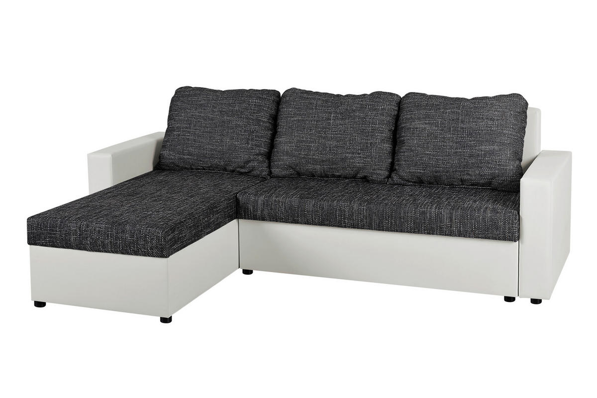 ECKSOFA Schwarz, Weiß Webstoff, Lederlook  - Schwarz/Weiß, Design, Kunststoff/Textil (147/228cm) - P & B