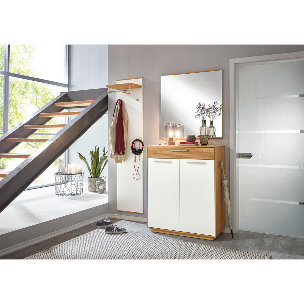 Thumbnail - Garderobenpaneel, Weiß, Eiche, Holz, Holzwerkstoff, Eiche, furniert, 42x183x27 cm, Goldenes M, Made in Germany, DGM-Klim...