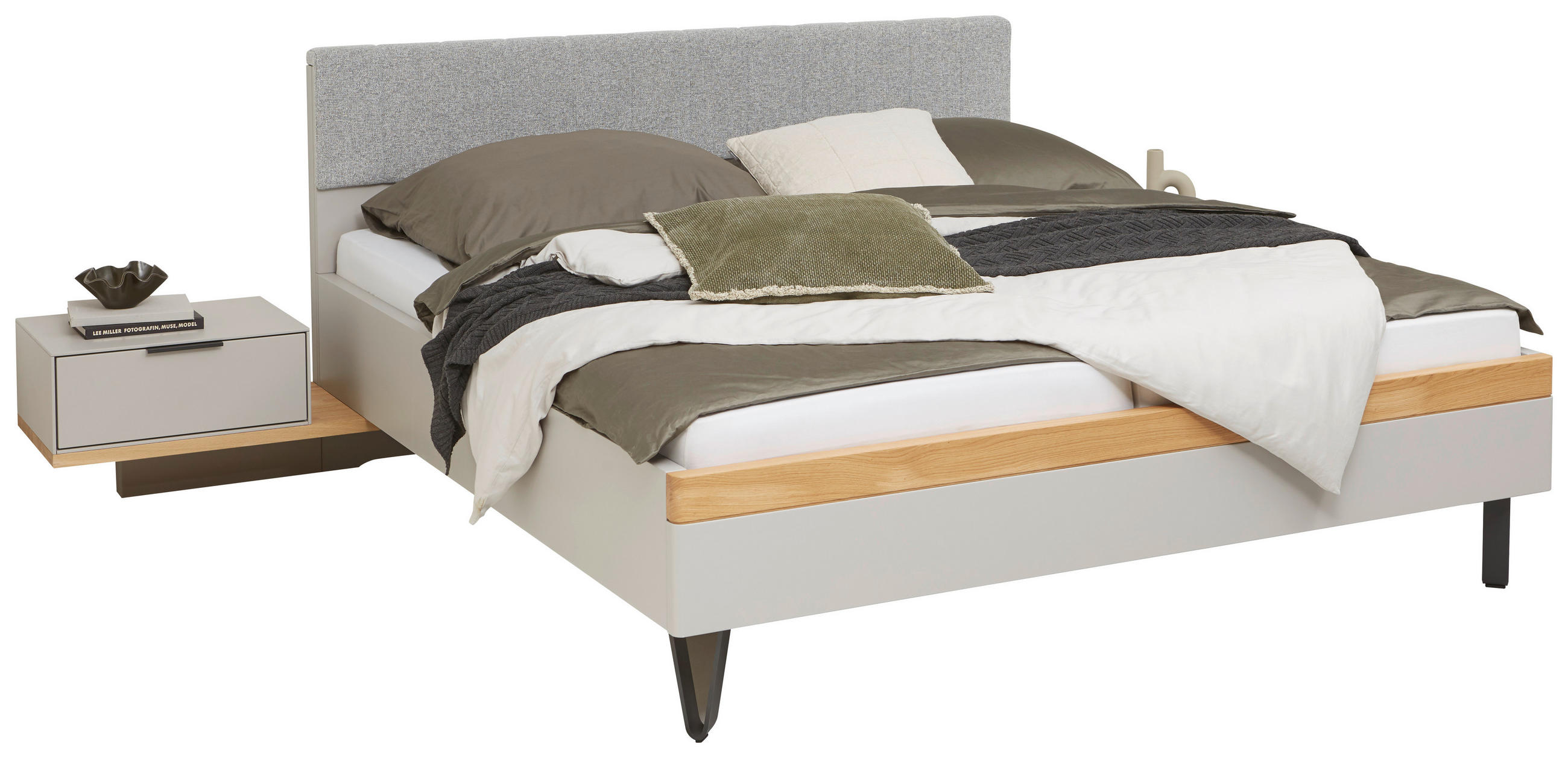 BETTANLAGE - Wildeiche/Hellgrau, Design, Holz/Textil (180/200cm) - Dieter Knoll