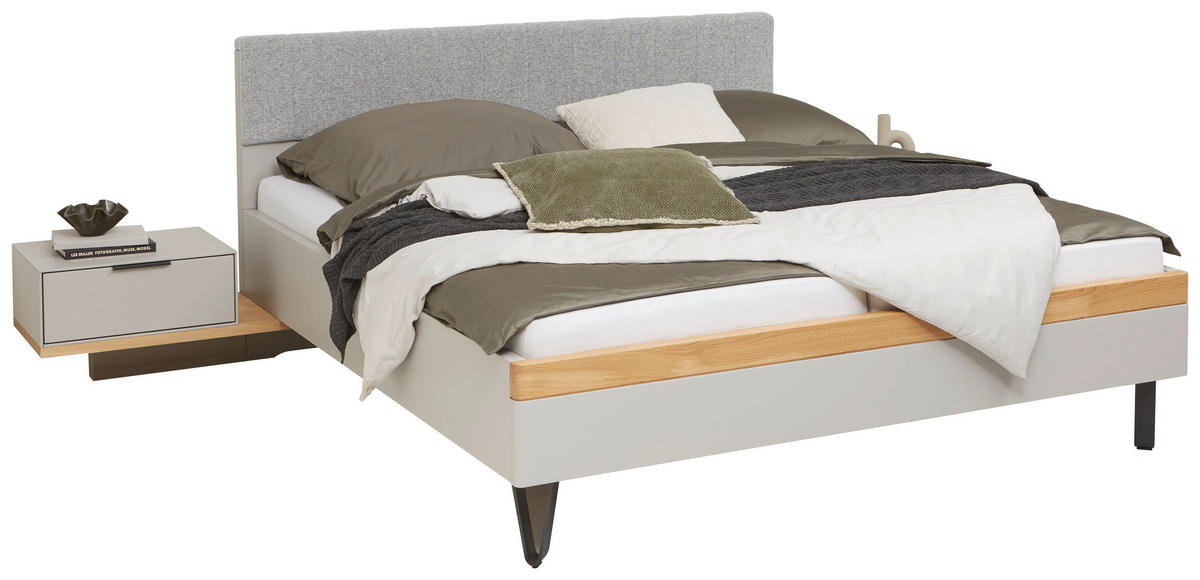 BETTANLAGE - Wildeiche/Hellgrau, Design, Holz/Textil (180/200cm) - Dieter Knoll